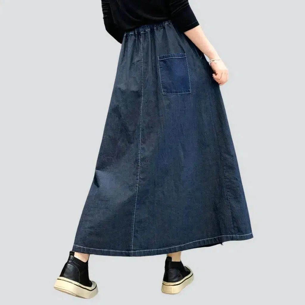 Long high-waist women's denim skirt