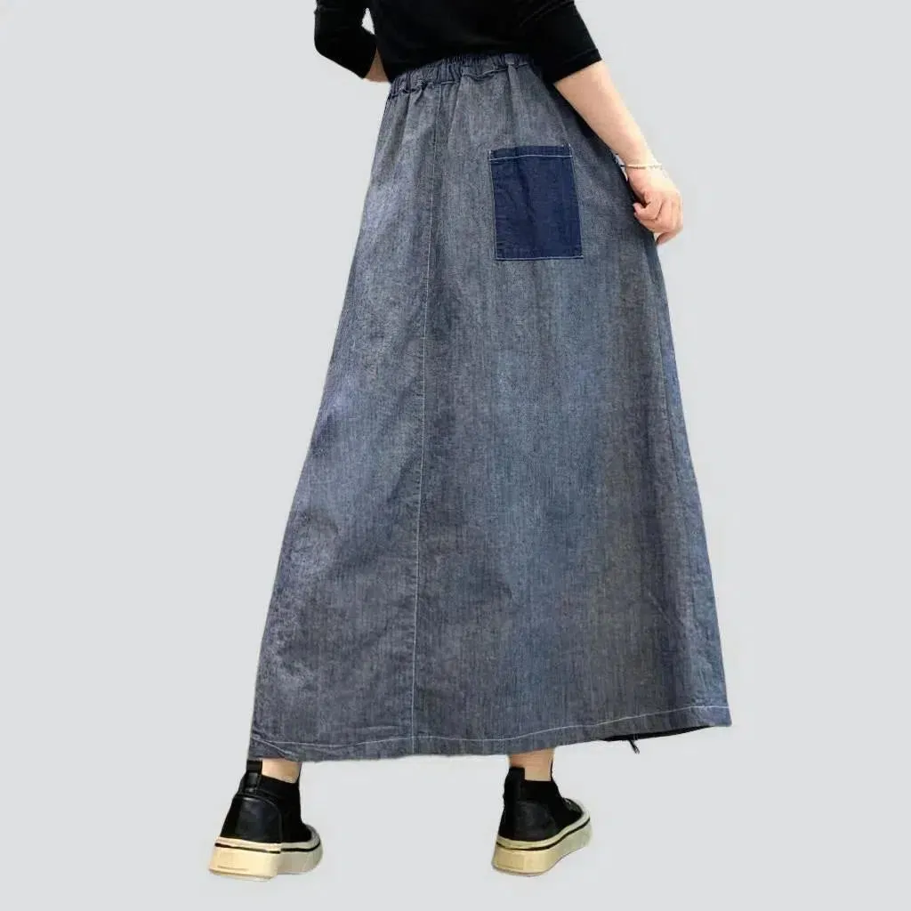 Long high-waist women's denim skirt