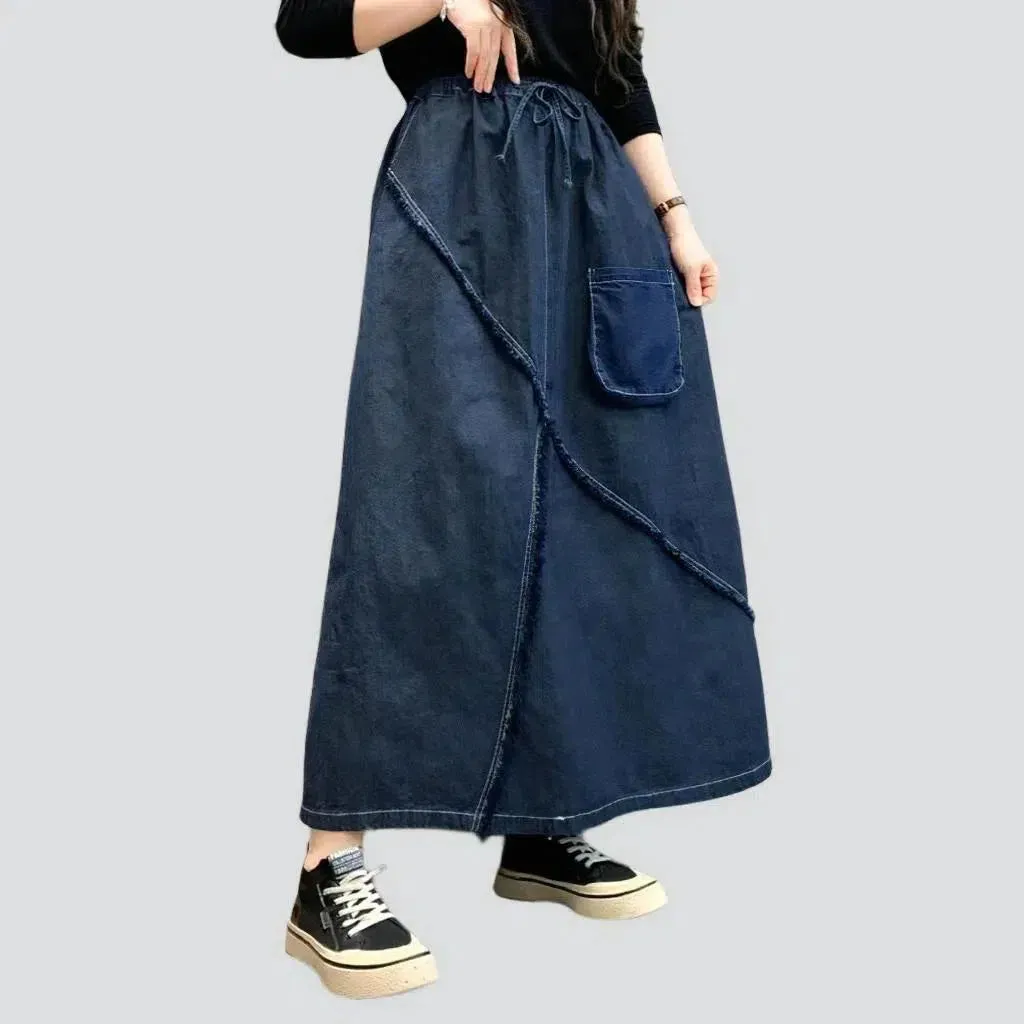 Long high-waist women's denim skirt