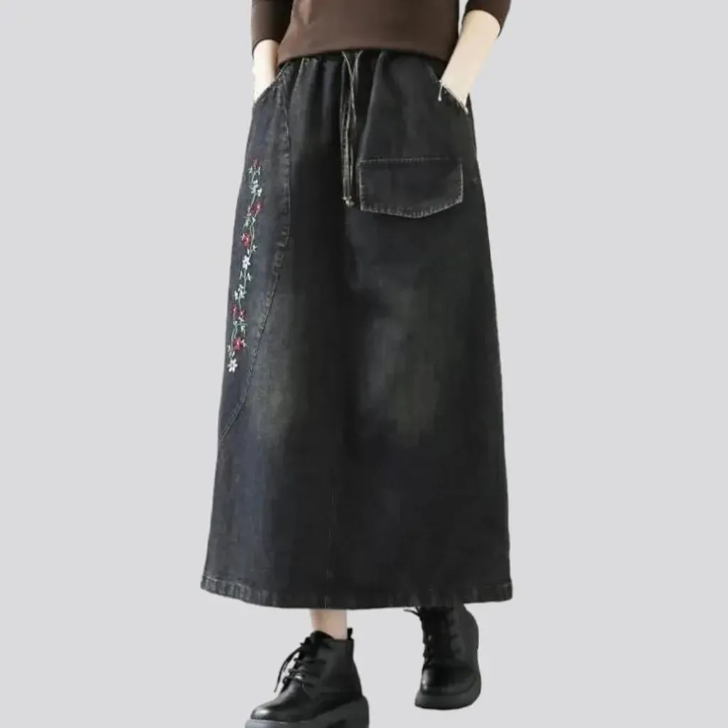 Long sanded jeans skirt for ladies