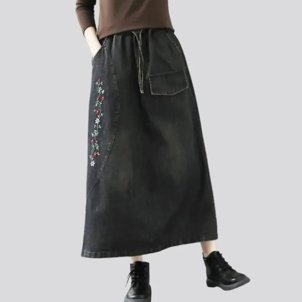 Long sanded jeans skirt for ladies