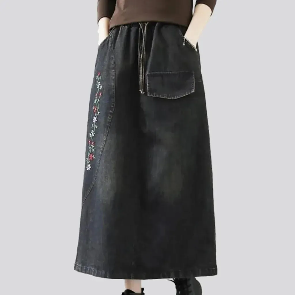 Long sanded jeans skirt for ladies