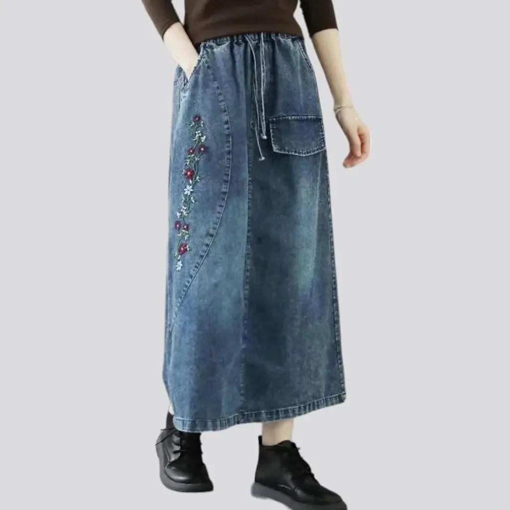 Long sanded jeans skirt for ladies