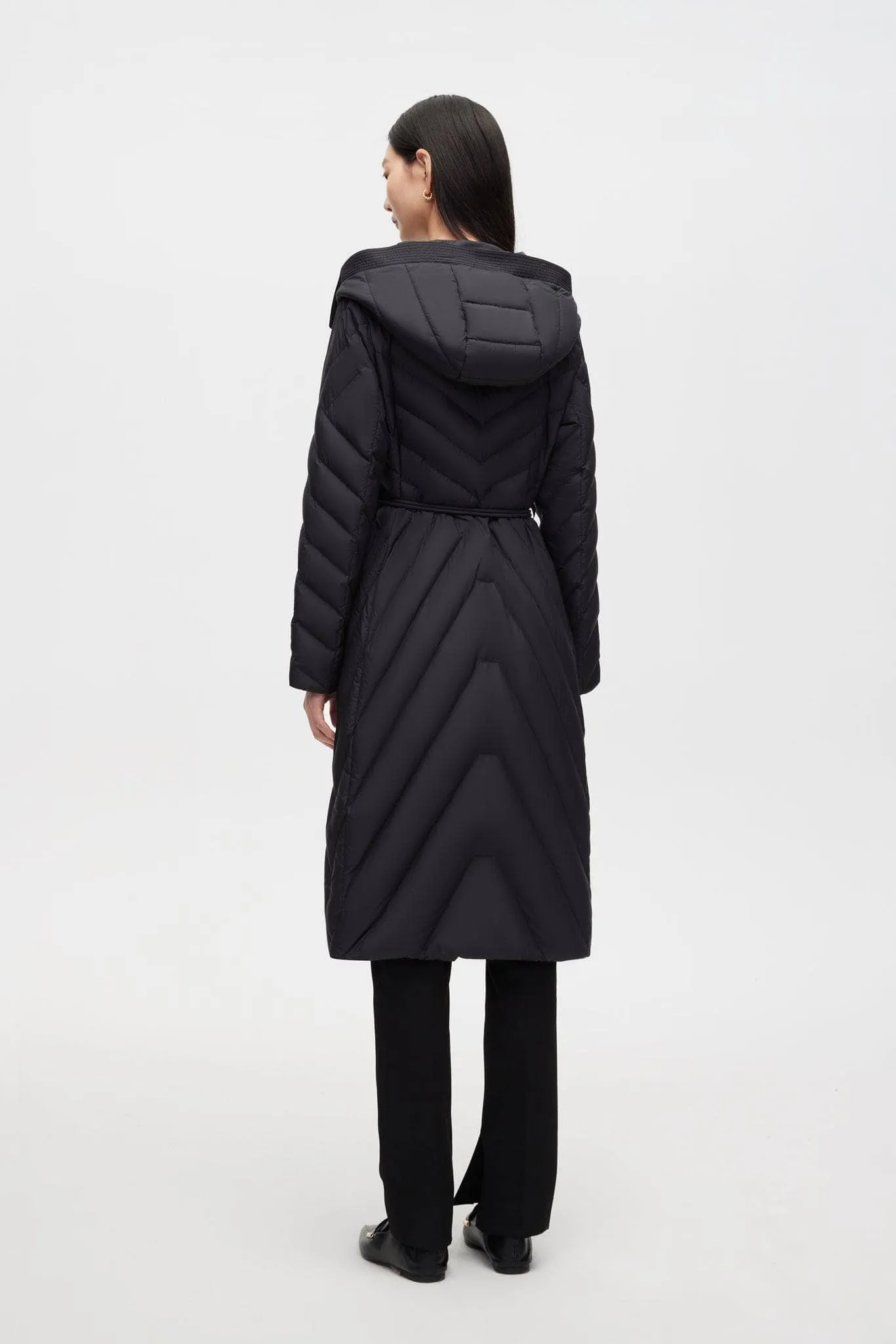 Long Wrap Goose Down Coat With Belt