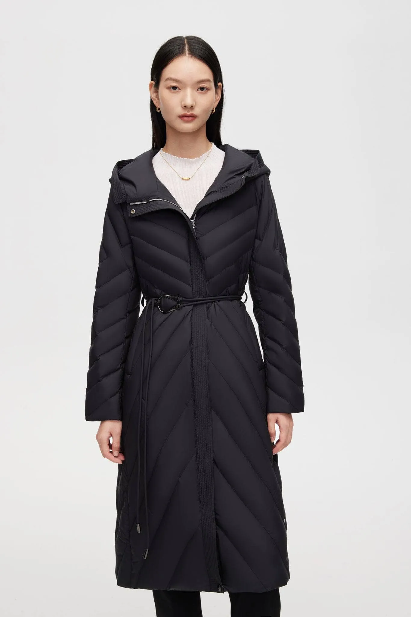 Long Wrap Goose Down Coat With Belt