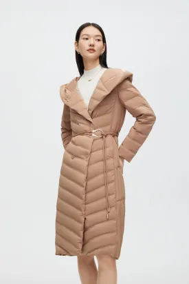 Long Wrap Goose Down Coat With Belt