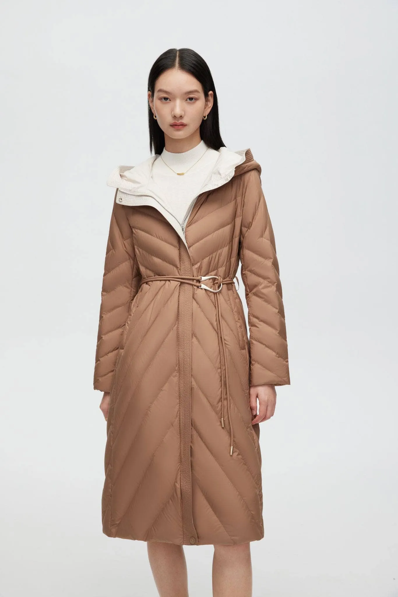 Long Wrap Goose Down Coat With Belt