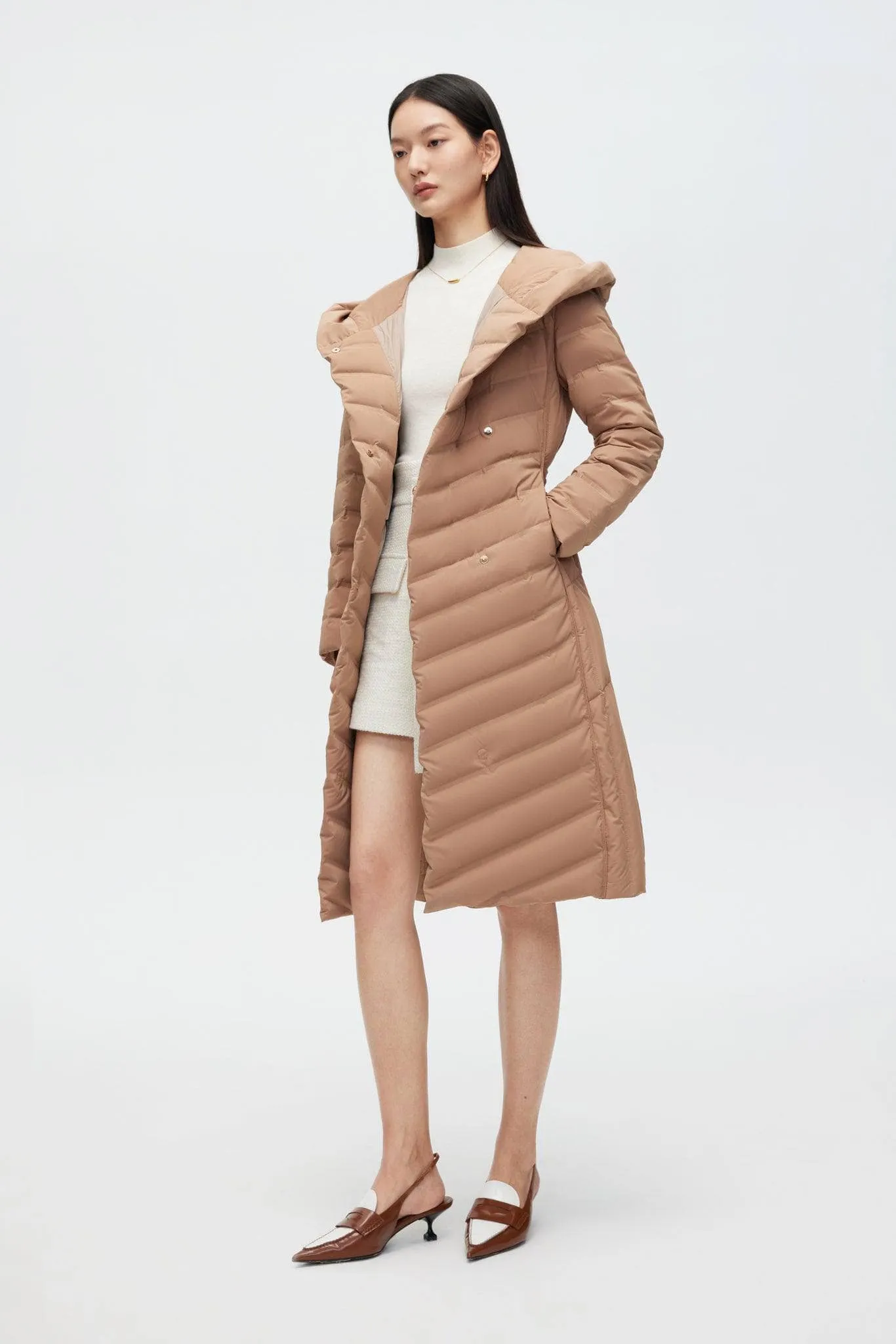 Long Wrap Goose Down Coat With Belt