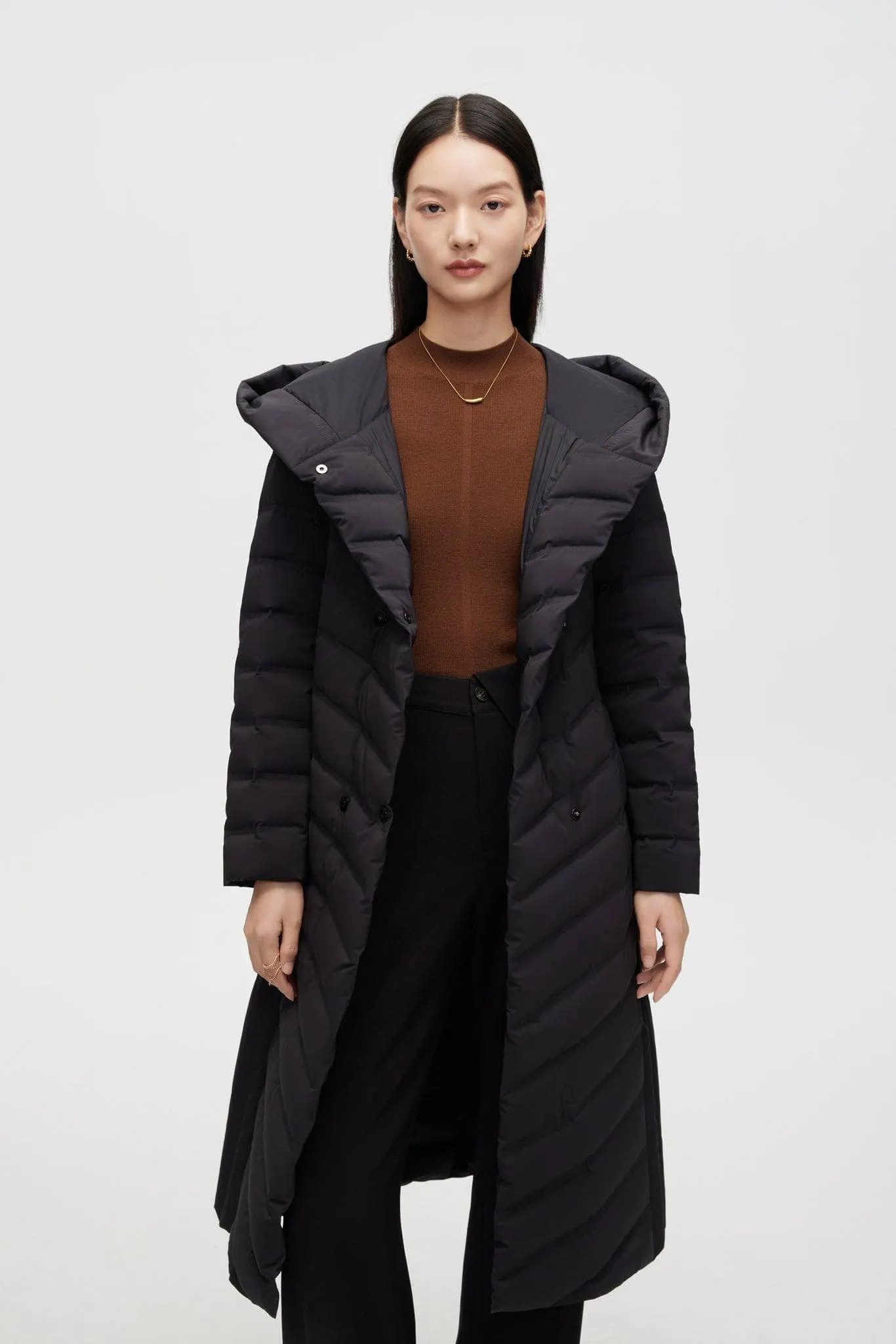 Long Wrap Goose Down Coat With Belt