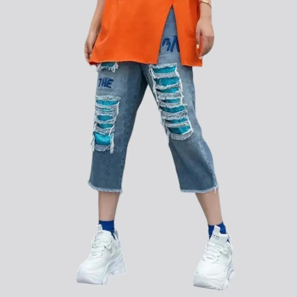 Loose patchwork women's denim pants