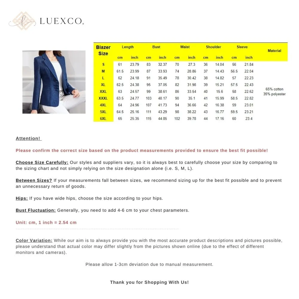 Luexco Women's Blazer Single Breasted Slim Fit Business Coat