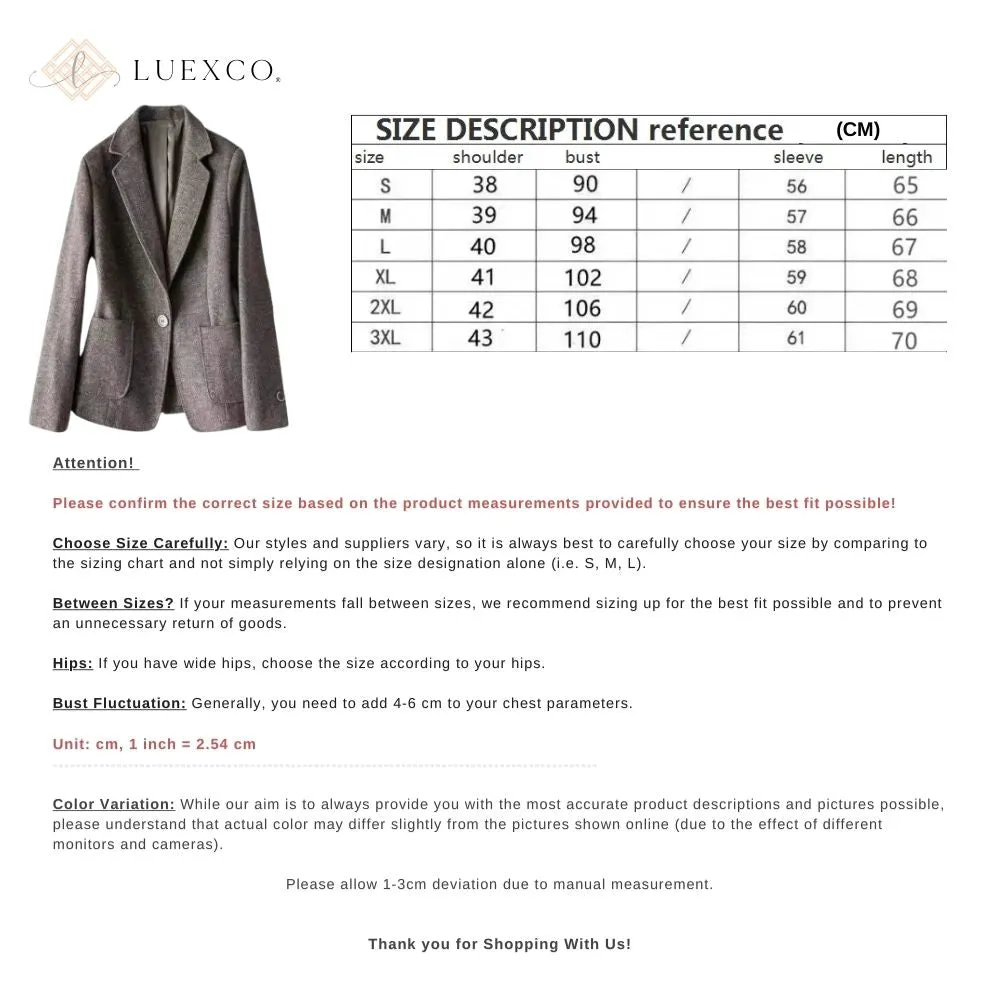 Luexco Women's Blazer Woolen Suite Jacket Business Sport Coat