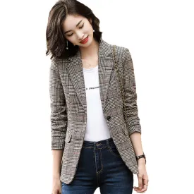 Luexco Women's Business Savvy Retro Plaid Suit Coat Blazer