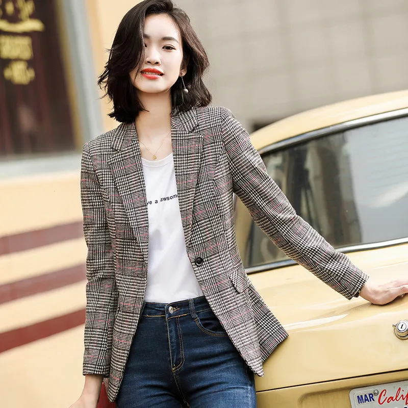 Luexco Women's Business Savvy Retro Plaid Suit Coat Blazer