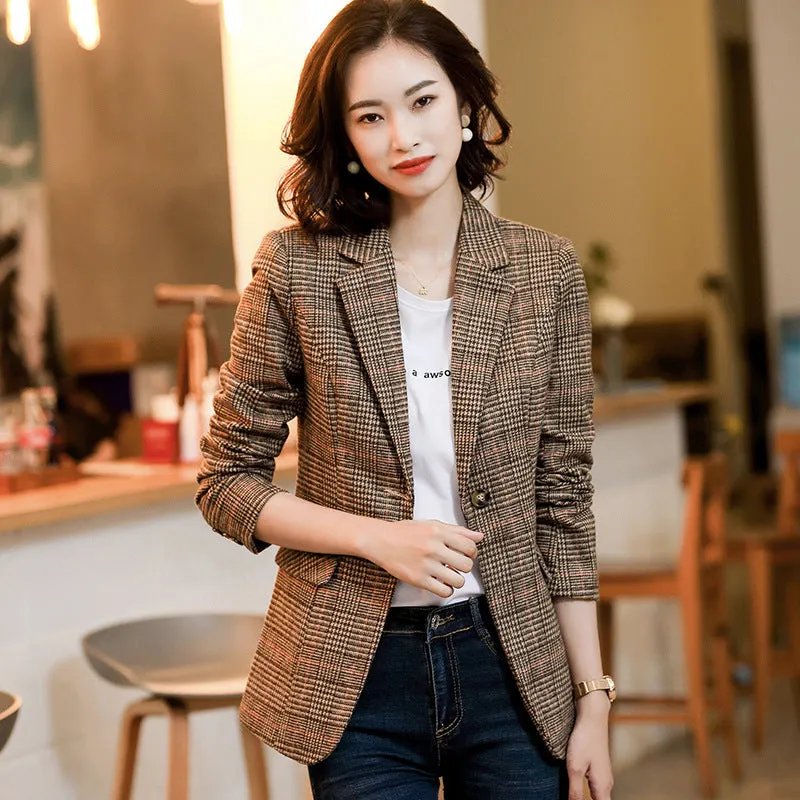 Luexco Women's Business Savvy Retro Plaid Suit Coat Blazer