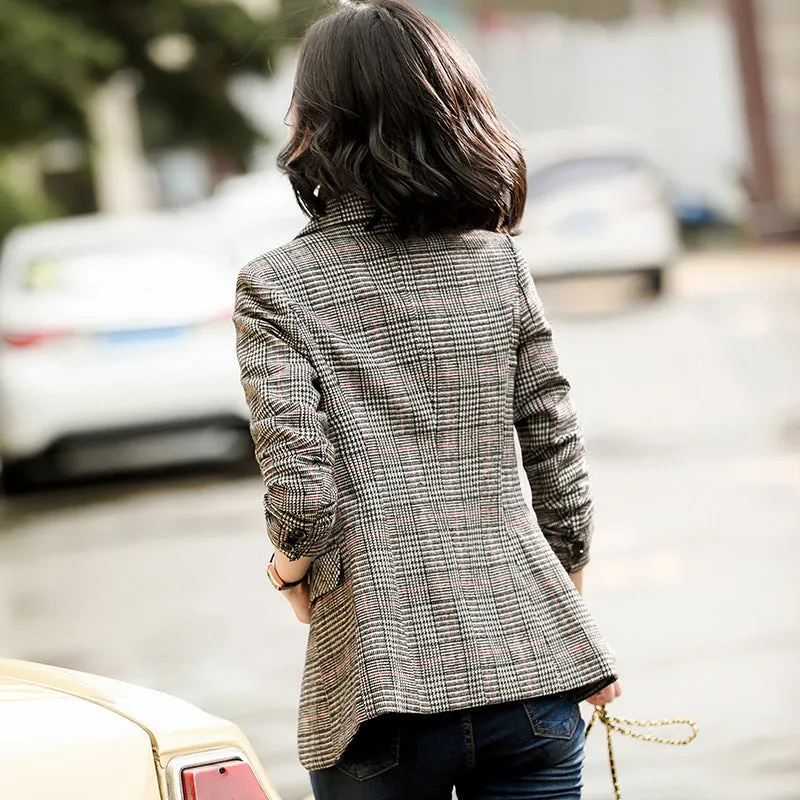 Luexco Women's Business Savvy Retro Plaid Suit Coat Blazer