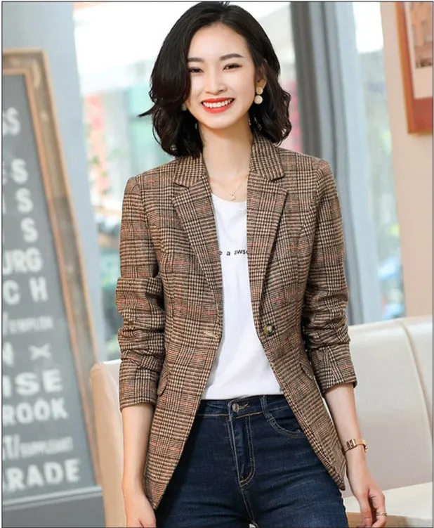 Luexco Women's Business Savvy Retro Plaid Suit Coat Blazer