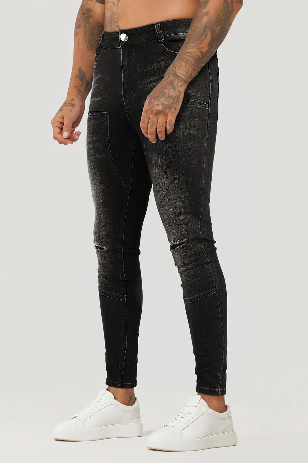 Men's Black Ripped Stretch Jean