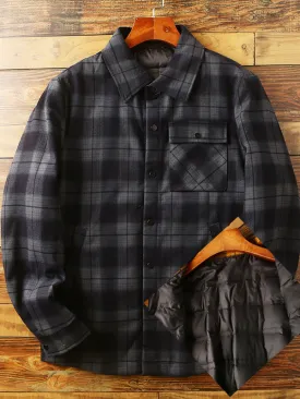 Mens Shirt Filler Coats autumn and winter warm overalls long-sleeved plaid shirt down jacket jacket