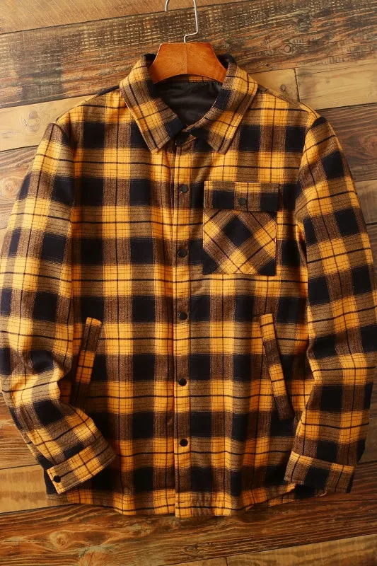 Mens Shirt Filler Coats autumn and winter warm overalls long-sleeved plaid shirt down jacket jacket