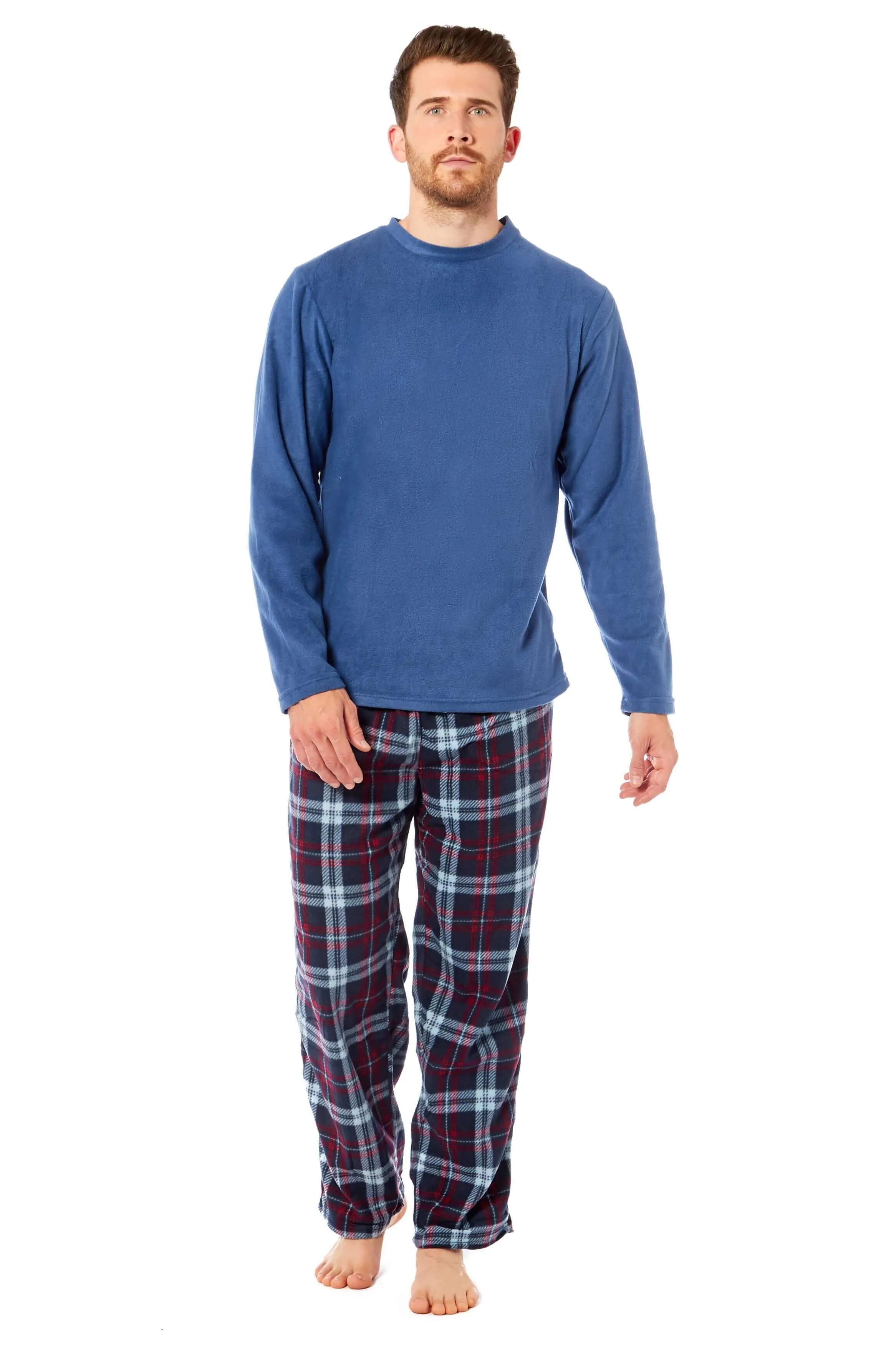 Men's Thermal Fleece Pyjama Set with Stylish Check Pants Soft Warm Loungewear PJs for Winter Perfect for Sleeping and Lounging in Various Sizes by Daisy Dreamer