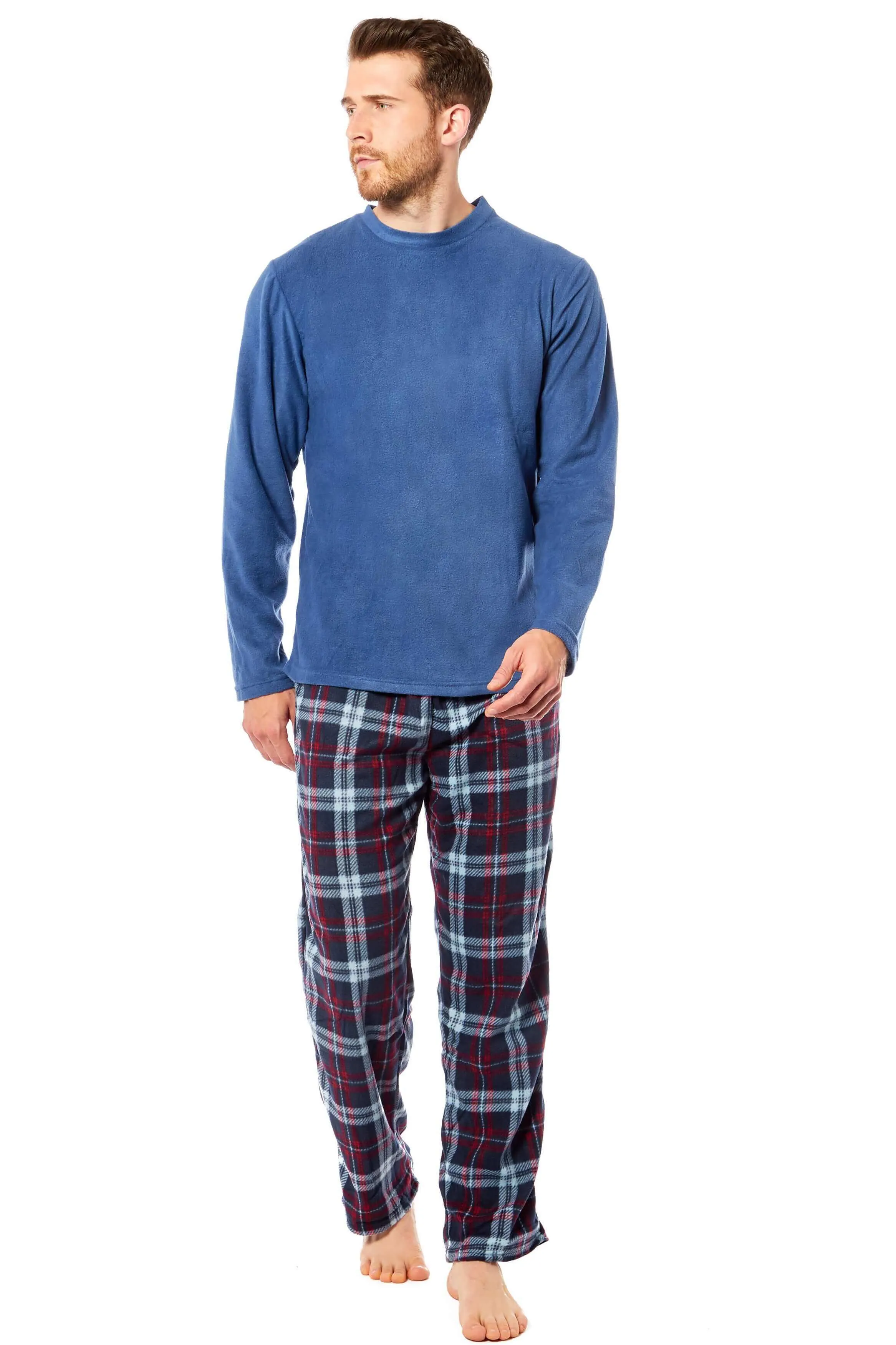 Men's Thermal Fleece Pyjama Set with Stylish Check Pants Soft Warm Loungewear PJs for Winter Perfect for Sleeping and Lounging in Various Sizes by Daisy Dreamer