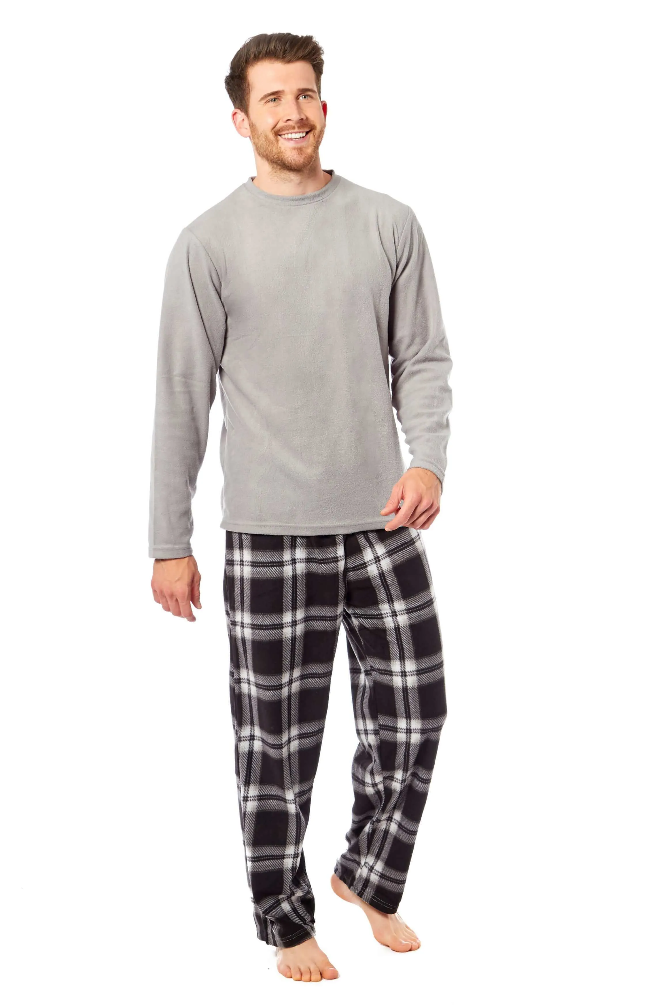 Men's Thermal Fleece Pyjama Set with Stylish Check Pants Soft Warm Loungewear PJs for Winter Perfect for Sleeping and Lounging in Various Sizes by Daisy Dreamer