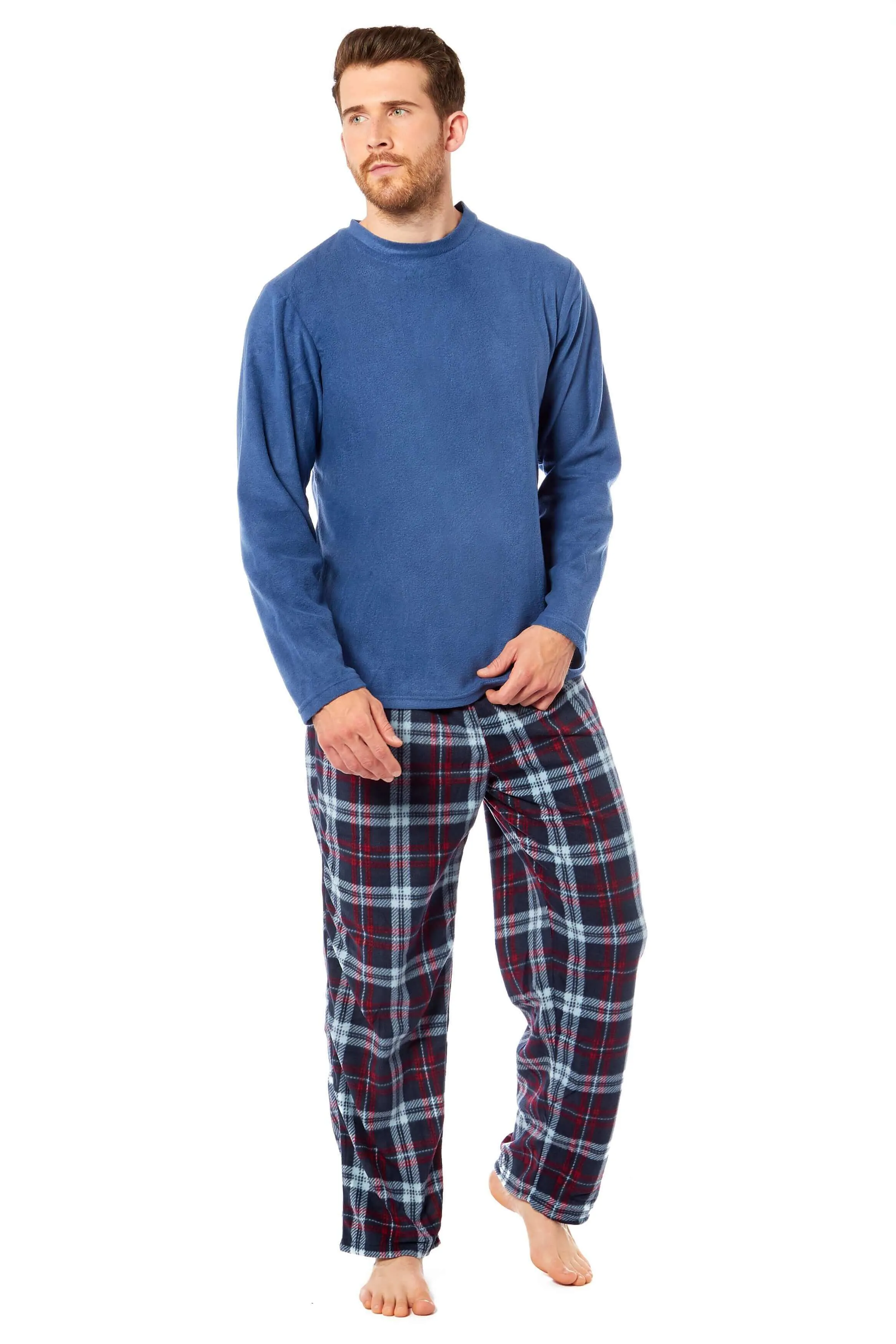 Men's Thermal Fleece Pyjama Set with Stylish Check Pants Soft Warm Loungewear PJs for Winter Perfect for Sleeping and Lounging in Various Sizes by Daisy Dreamer