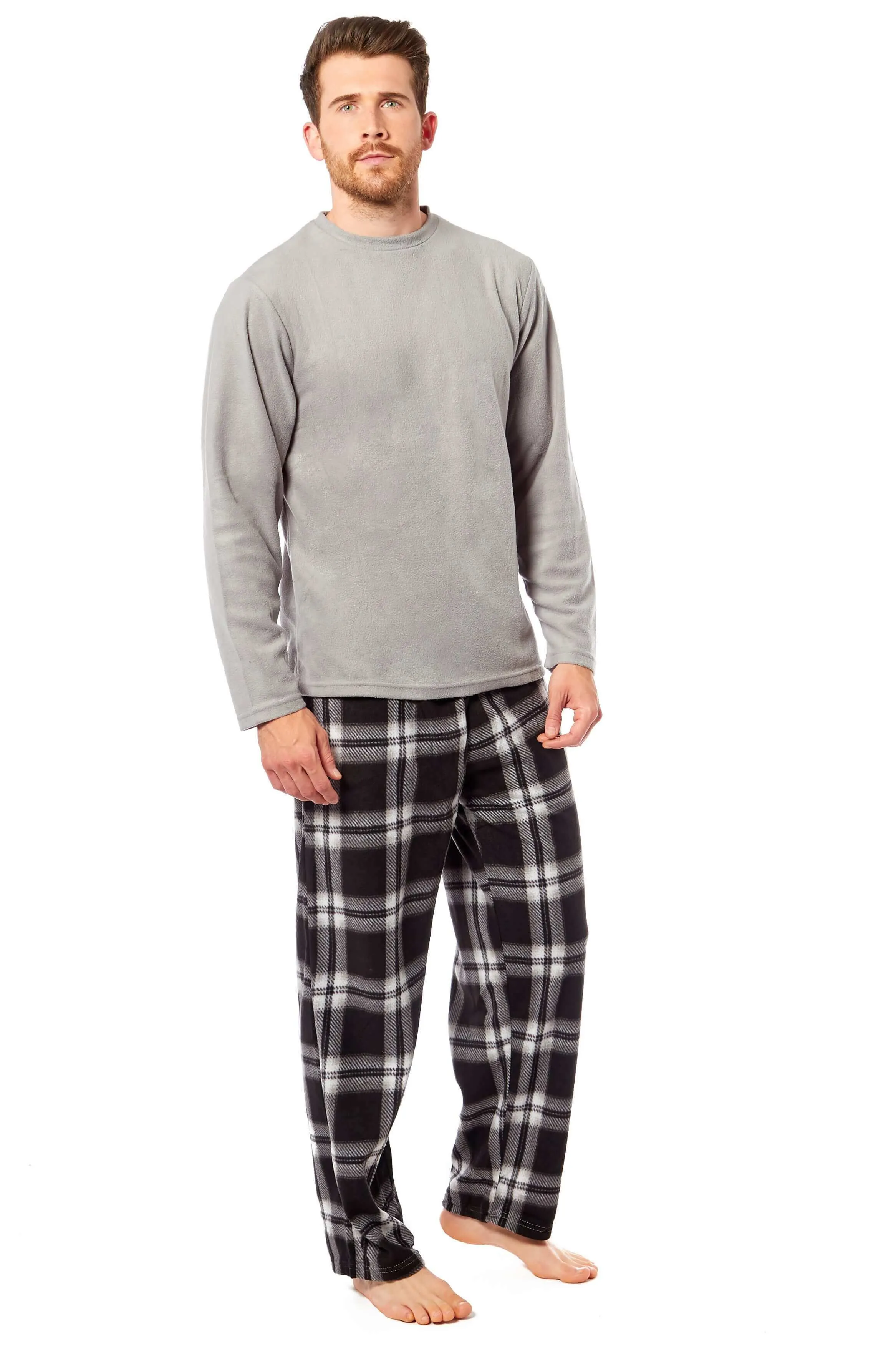 Men's Thermal Fleece Pyjama Set with Stylish Check Pants Soft Warm Loungewear PJs for Winter Perfect for Sleeping and Lounging in Various Sizes by Daisy Dreamer