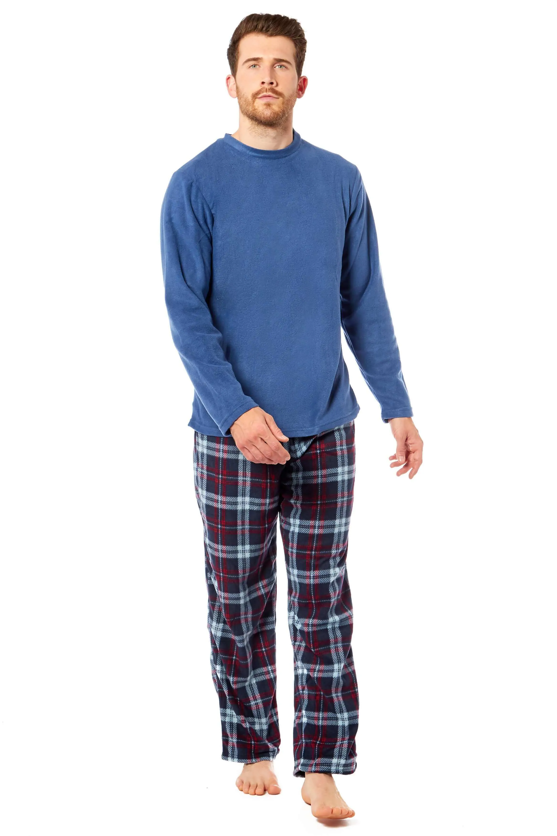 Men's Thermal Fleece Pyjama Set with Stylish Check Pants Soft Warm Loungewear PJs for Winter Perfect for Sleeping and Lounging in Various Sizes by Daisy Dreamer