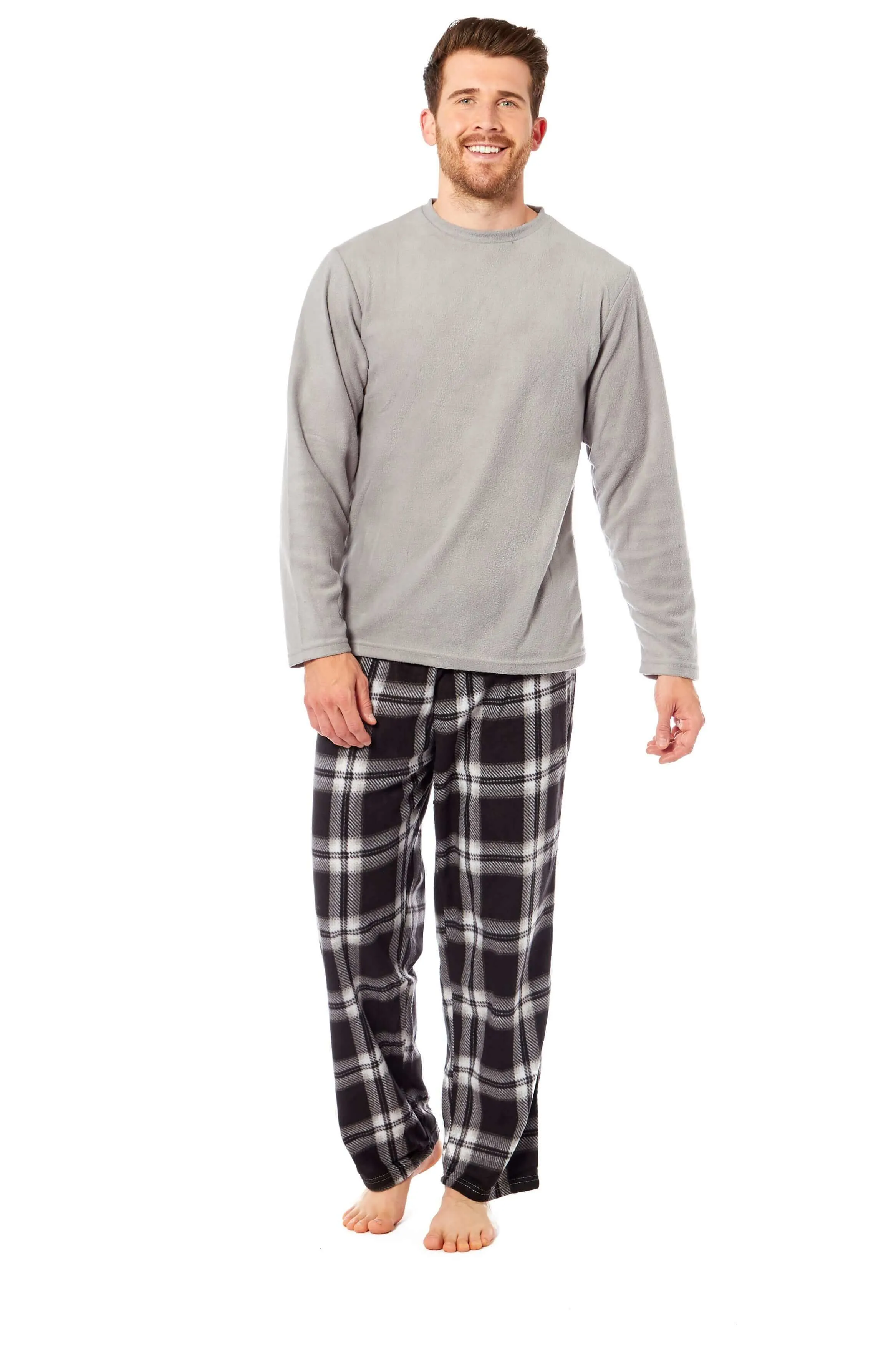 Men's Thermal Fleece Pyjama Set with Stylish Check Pants Soft Warm Loungewear PJs for Winter Perfect for Sleeping and Lounging in Various Sizes by Daisy Dreamer