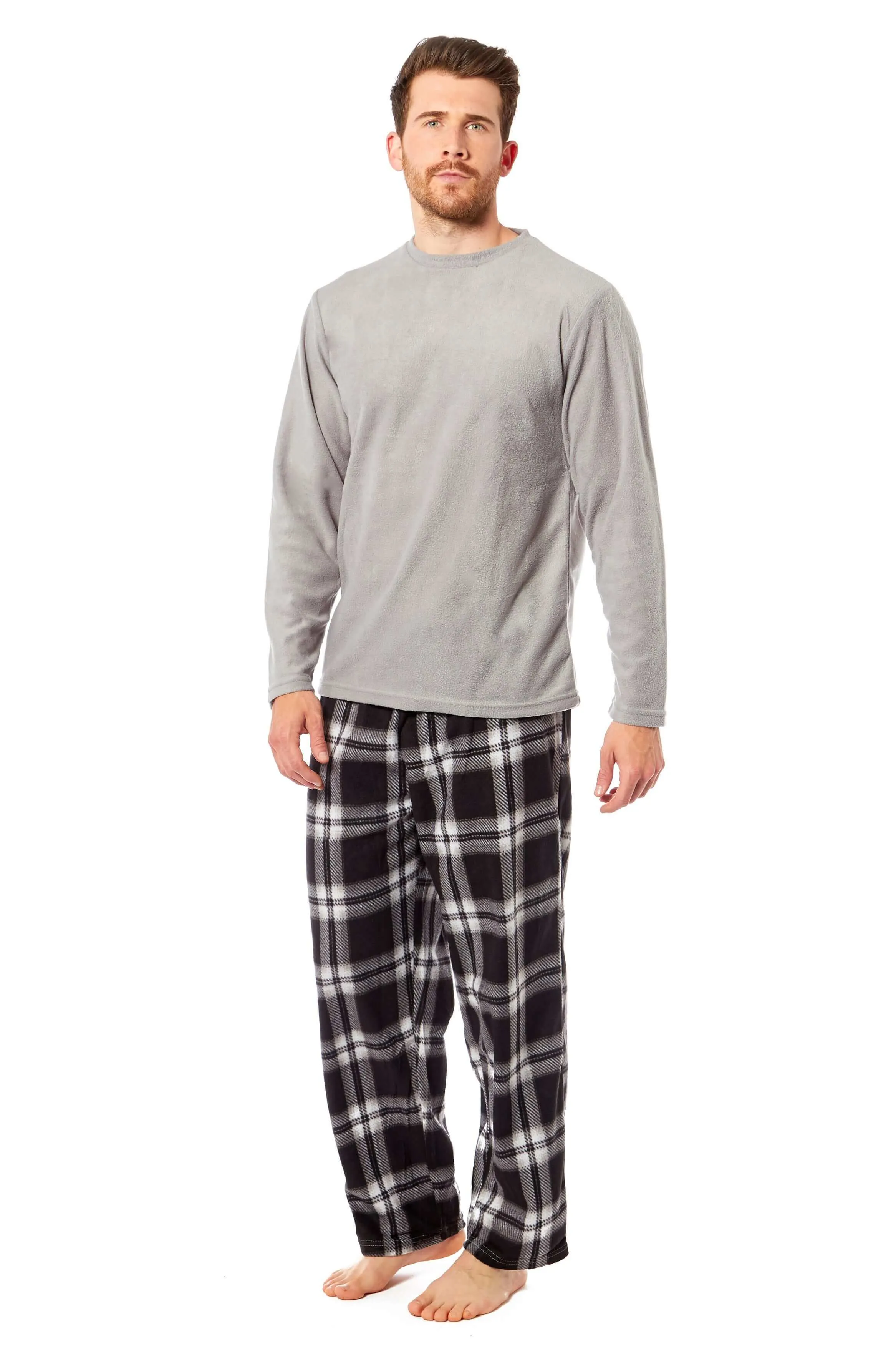 Men's Thermal Fleece Pyjama Set with Stylish Check Pants Soft Warm Loungewear PJs for Winter Perfect for Sleeping and Lounging in Various Sizes by Daisy Dreamer