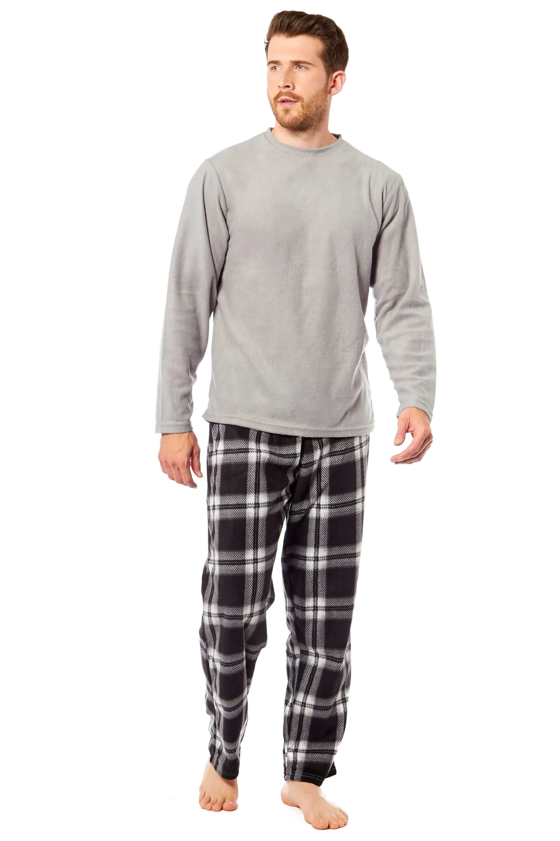 Men's Thermal Fleece Pyjama Set with Stylish Check Pants Soft Warm Loungewear PJs for Winter Perfect for Sleeping and Lounging in Various Sizes by Daisy Dreamer