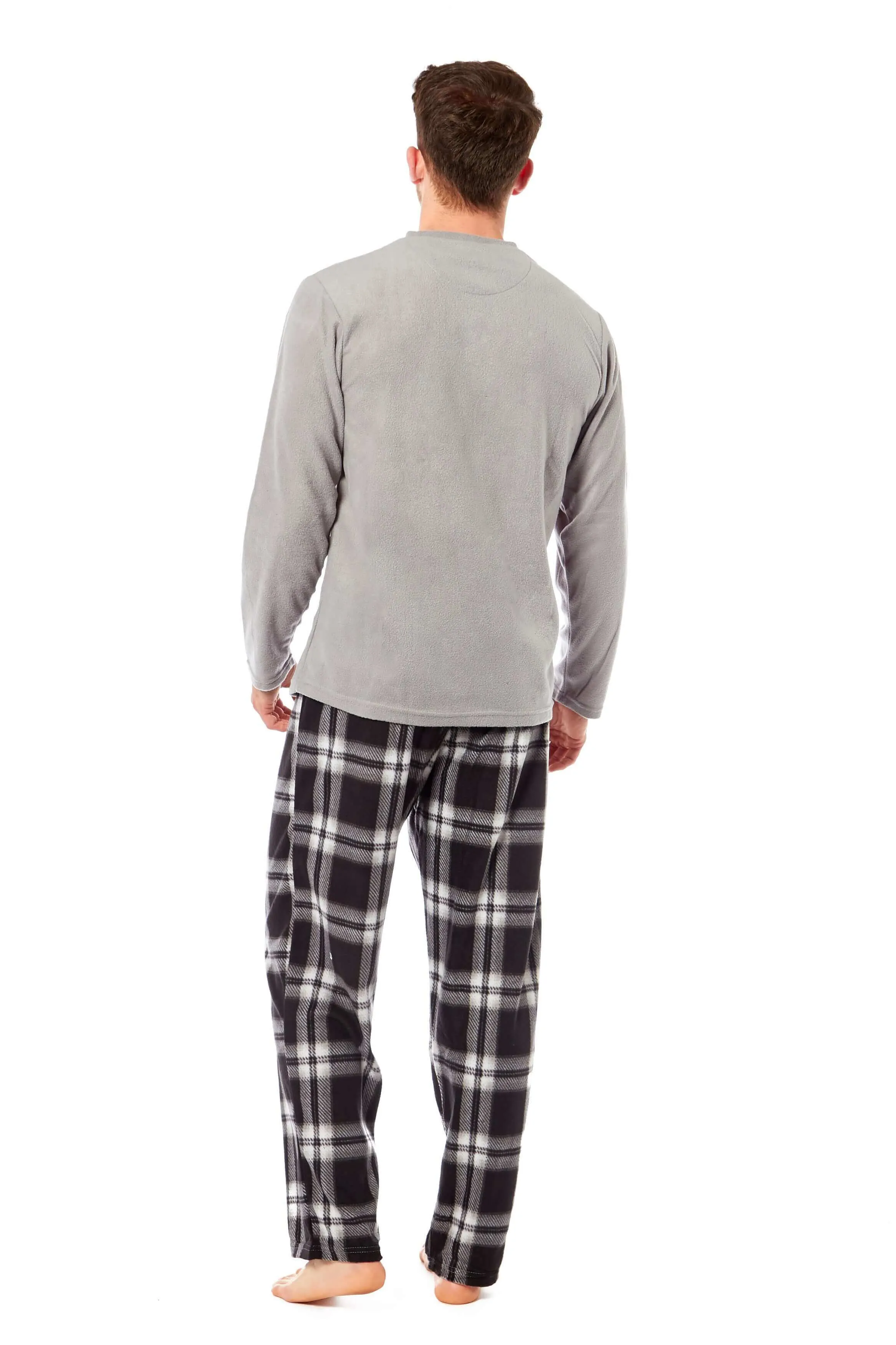 Men's Thermal Fleece Pyjama Set with Stylish Check Pants Soft Warm Loungewear PJs for Winter Perfect for Sleeping and Lounging in Various Sizes by Daisy Dreamer