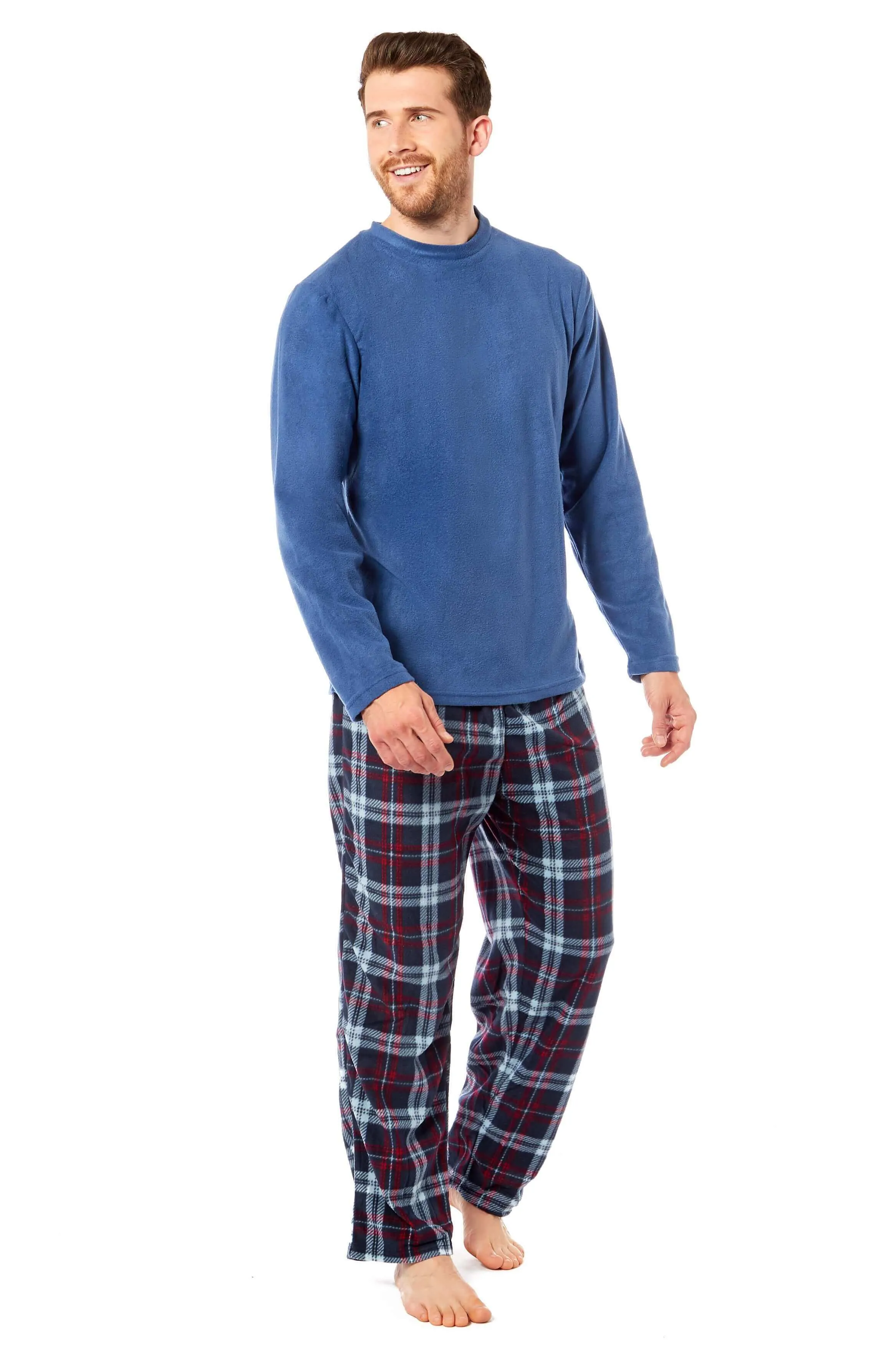 Men's Thermal Fleece Pyjama Set with Stylish Check Pants Soft Warm Loungewear PJs for Winter Perfect for Sleeping and Lounging in Various Sizes by Daisy Dreamer