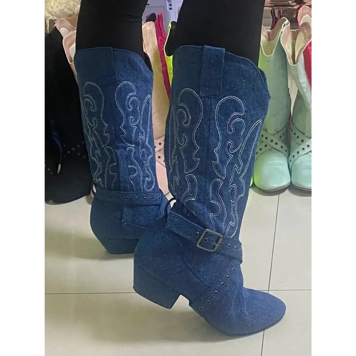 Merendy Warm-Up Latin Ladies' Embroidered Mid-Calf Cowboy Boots