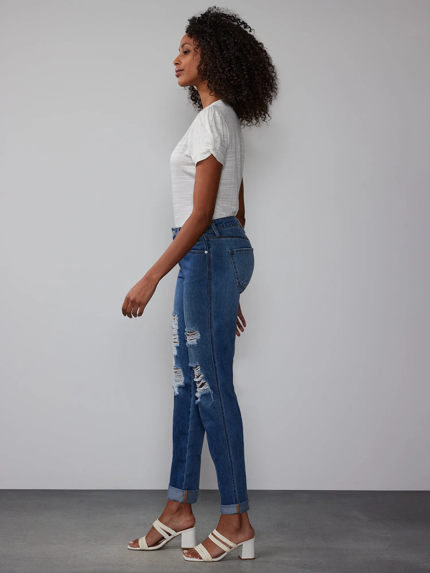 Mid Rise Distressed Jeans