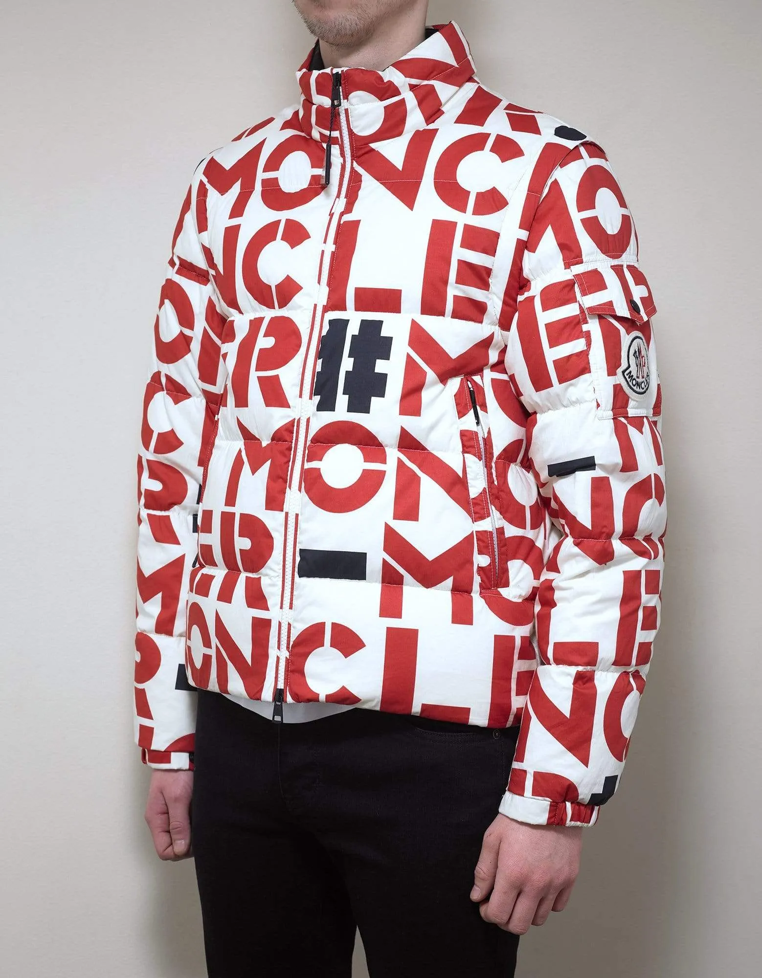 Moncler Jehan All-Over Logo Print Nylon Down Jacket