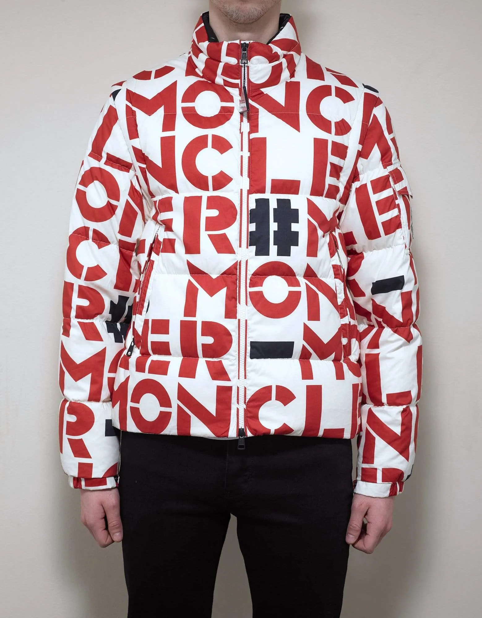 Moncler Jehan All-Over Logo Print Nylon Down Jacket