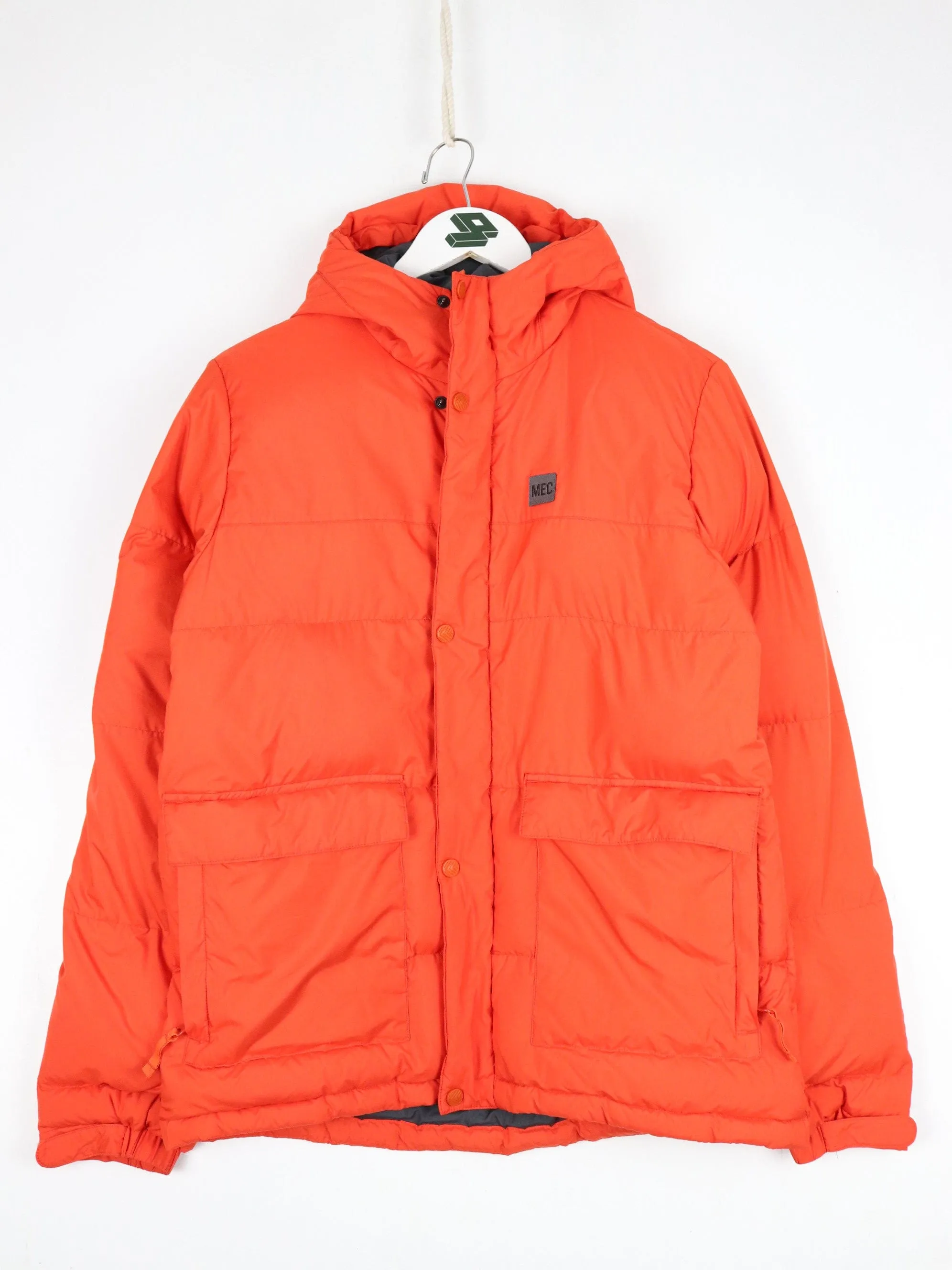 Mountain Equipment Co-Op Jacket Youth Large Orange Hooded Down Coat Outdoors