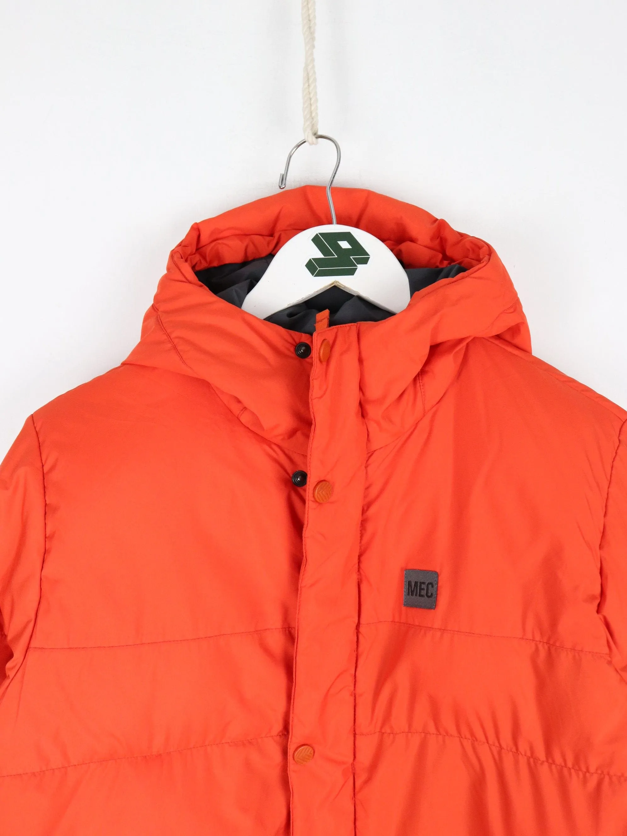 Mountain Equipment Co-Op Jacket Youth Large Orange Hooded Down Coat Outdoors