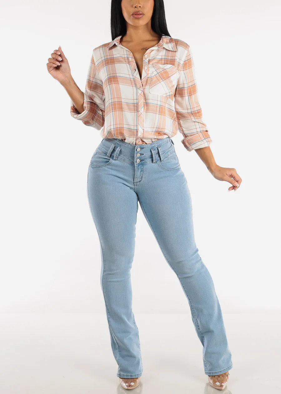 MX JEANS Butt Lifting Mid Rise Light Blue Bootcut Jeans