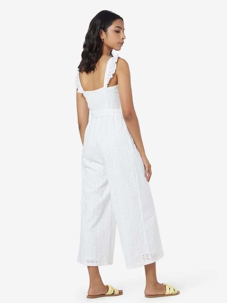 Nuon White Pence Cropped Jumpsuit With Belt