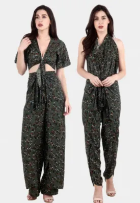 Olive Green Leopard Printed Multiwear Jumpsuit/Pant