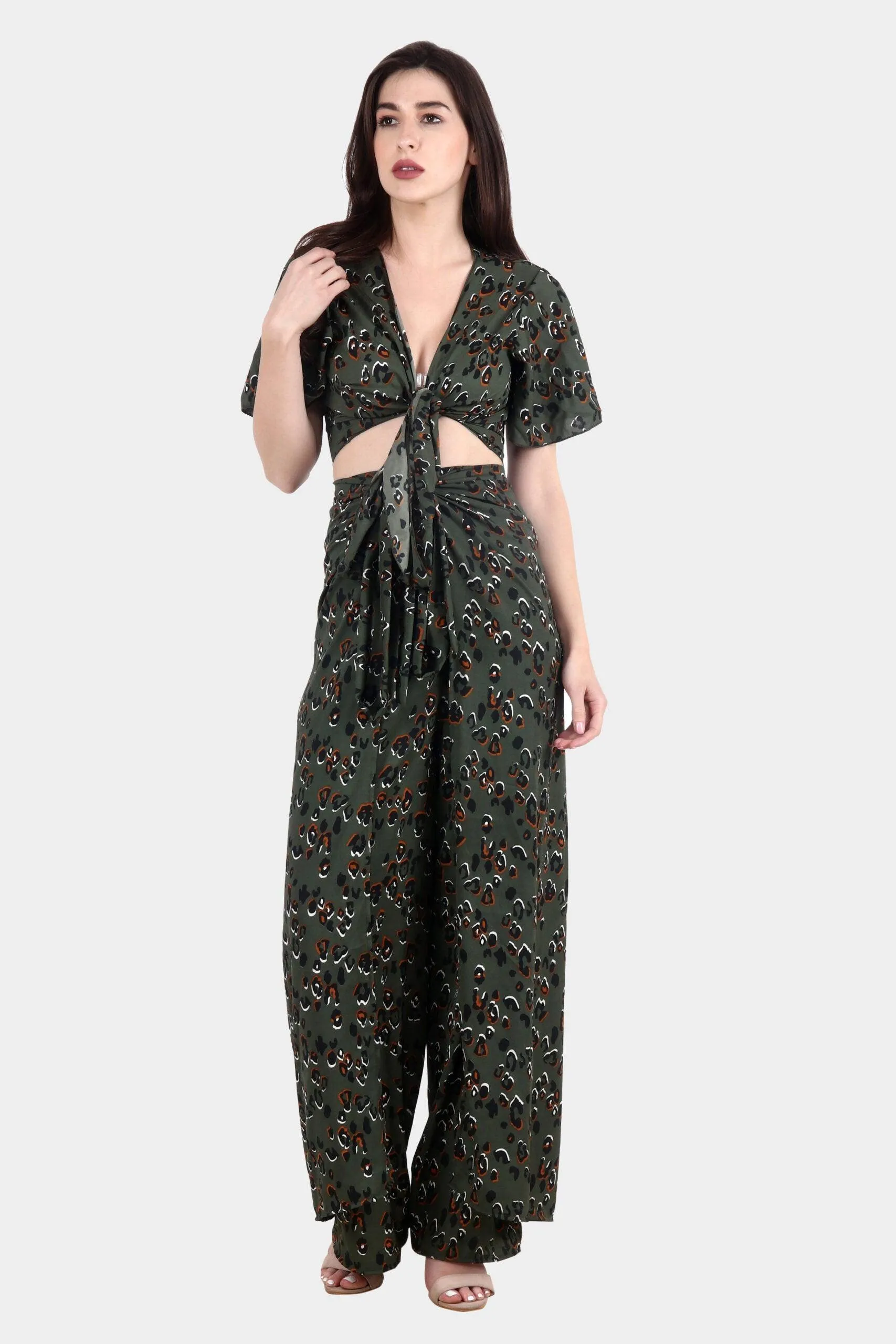 Olive Green Leopard Printed Multiwear Jumpsuit/Pant