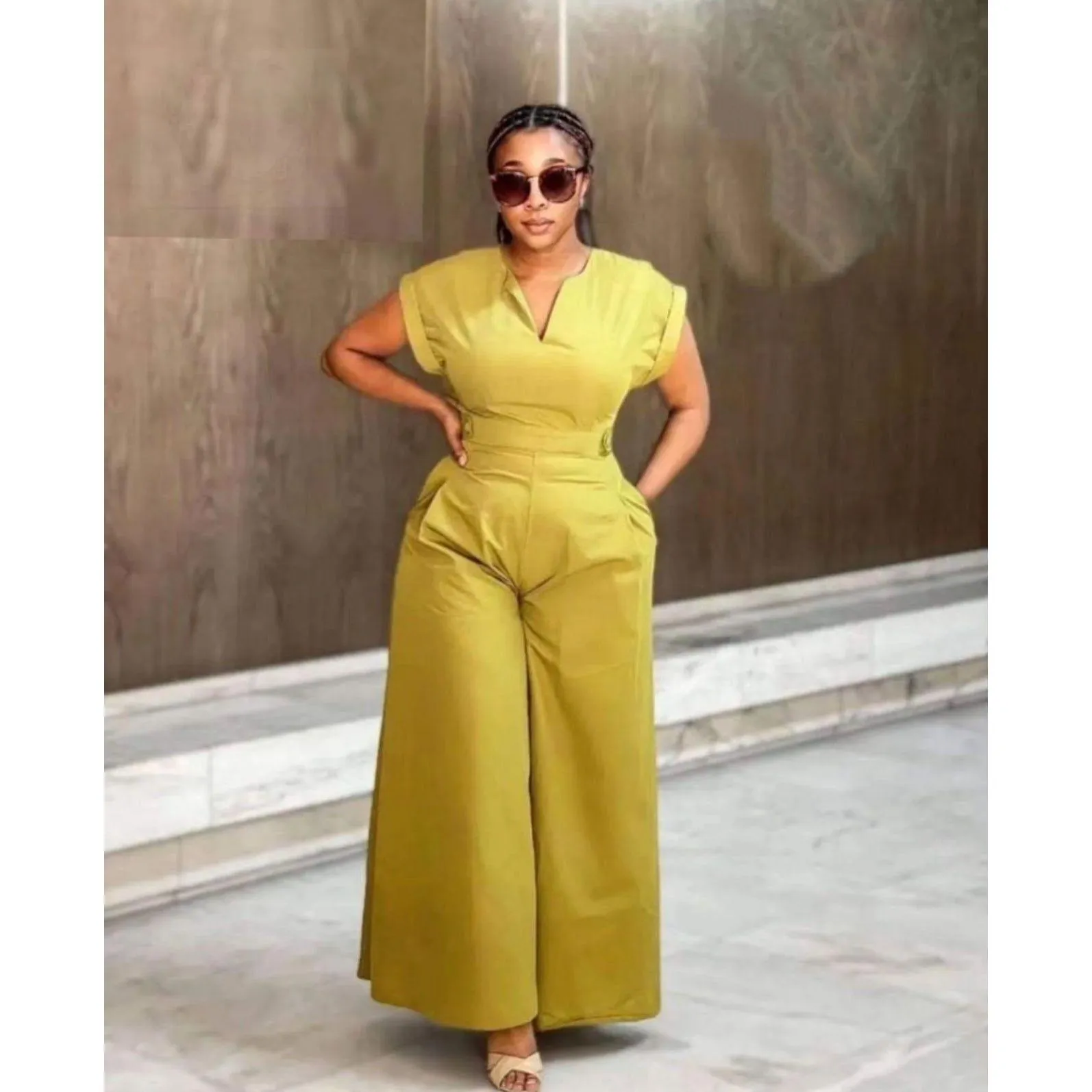 Palazzo Bottom V Neck Pocket Jumpsuit