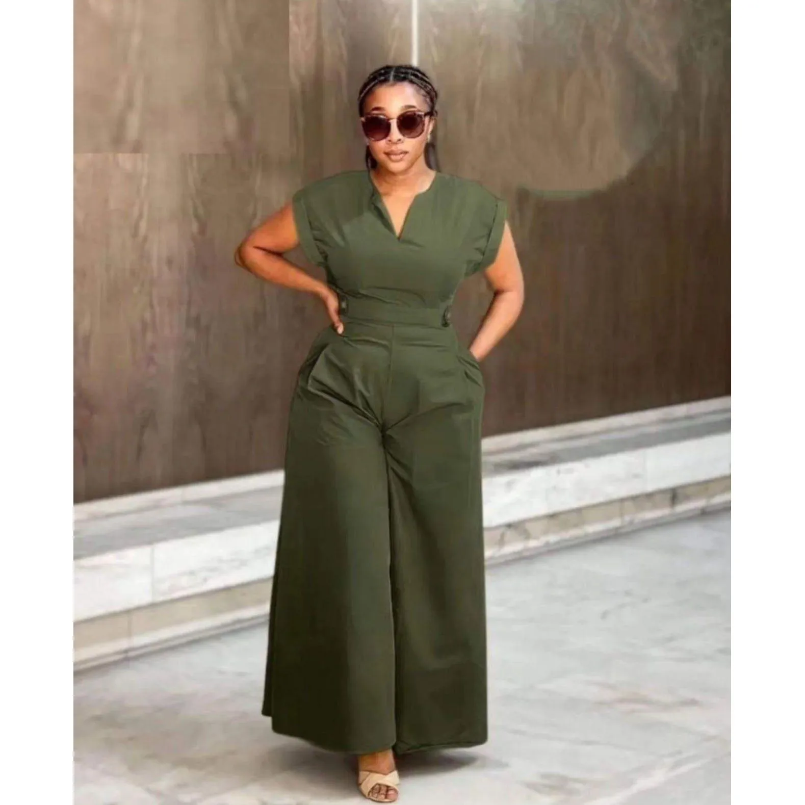 Palazzo Bottom V Neck Pocket Jumpsuit