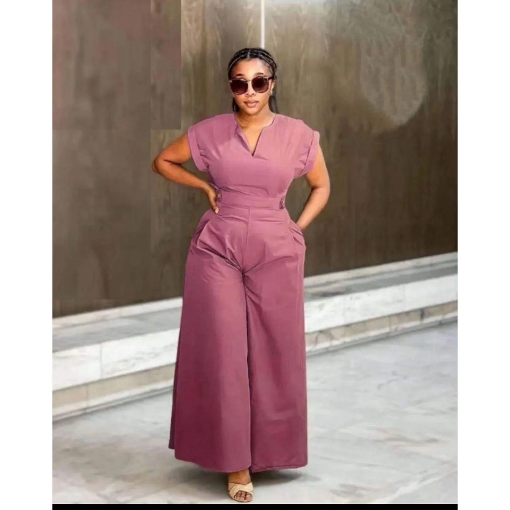 Palazzo Bottom V Neck Pocket Jumpsuit