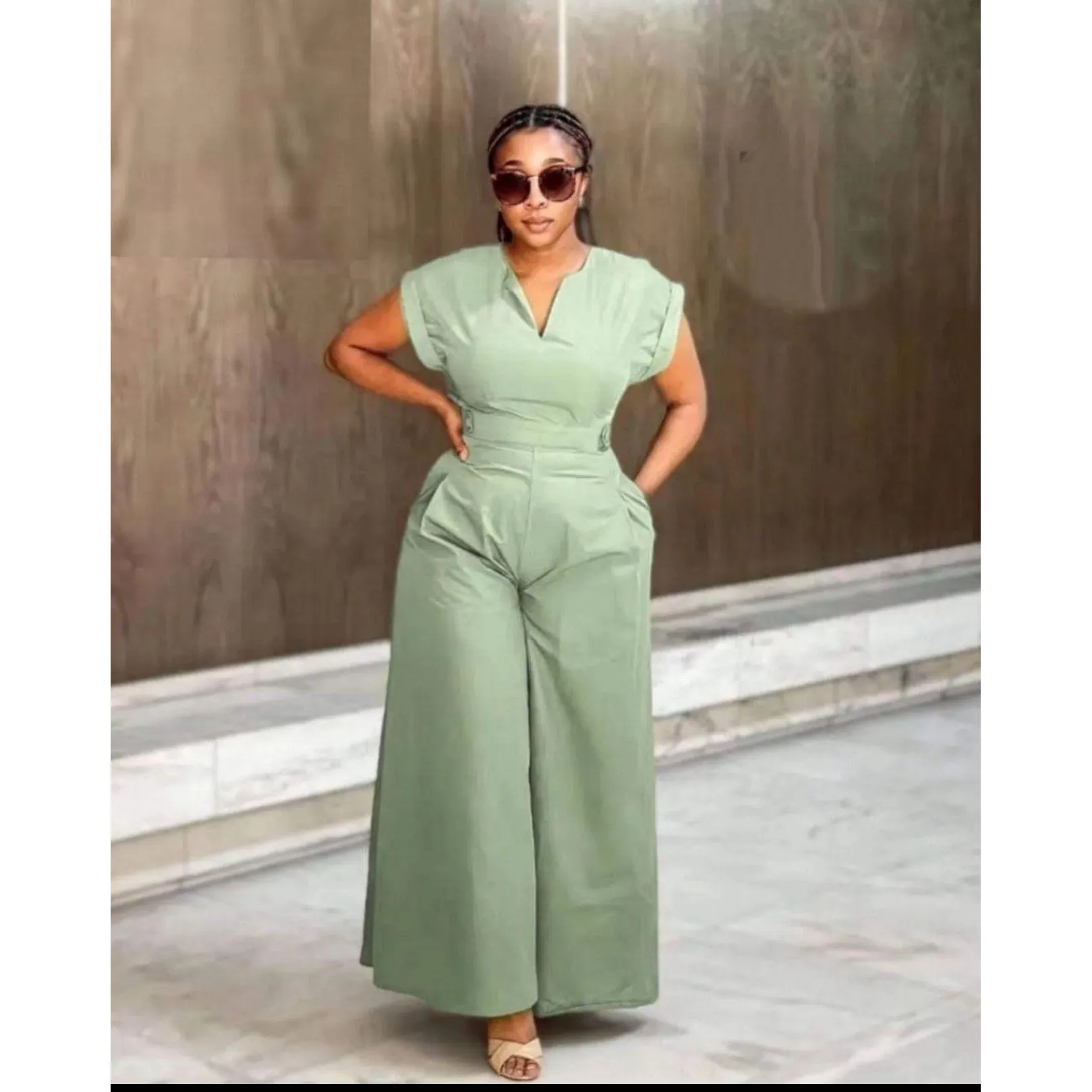 Palazzo Bottom V Neck Pocket Jumpsuit