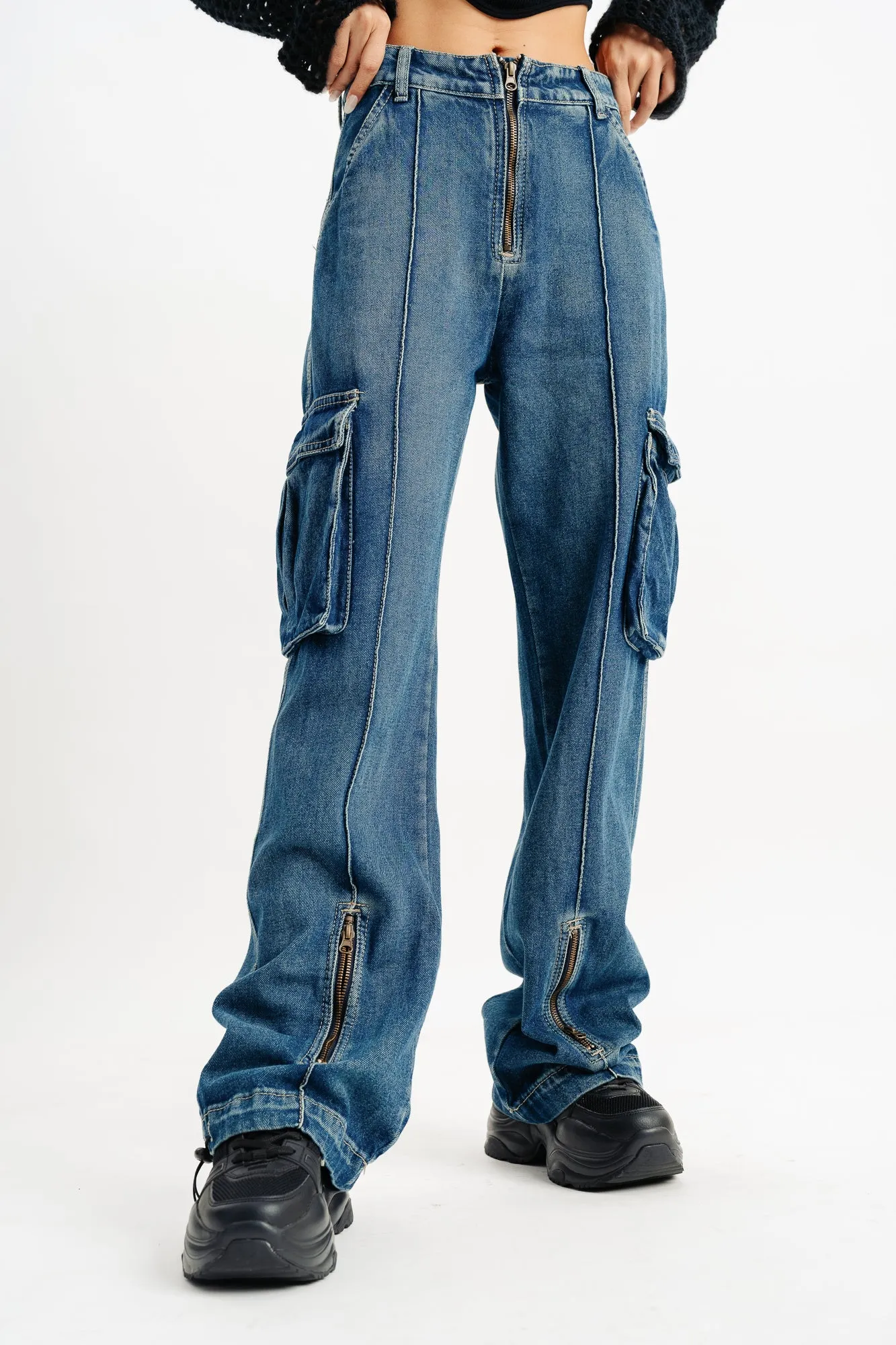 Pintuck Denim Cargo Joggers